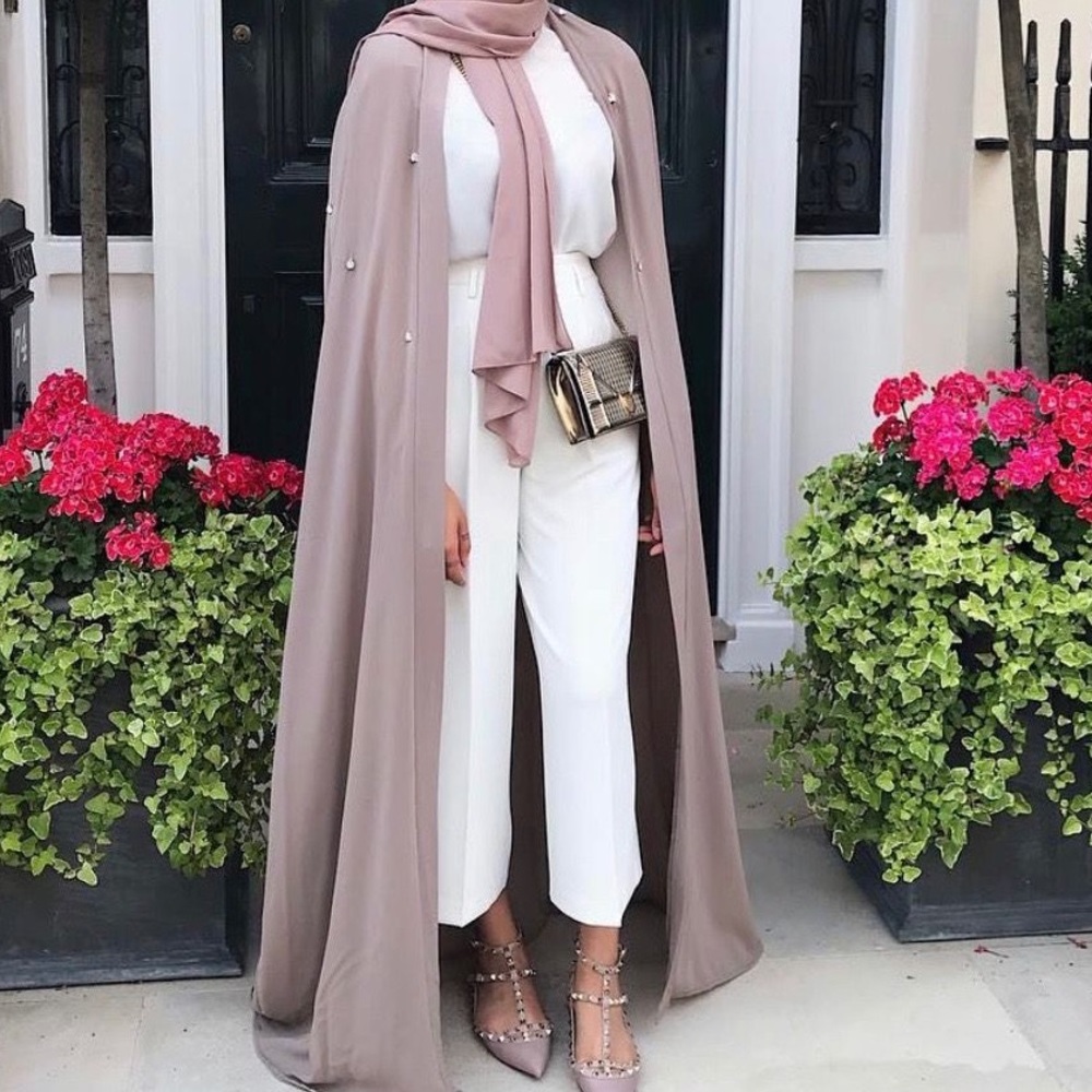 Taupe Abaya Cape with Crystals